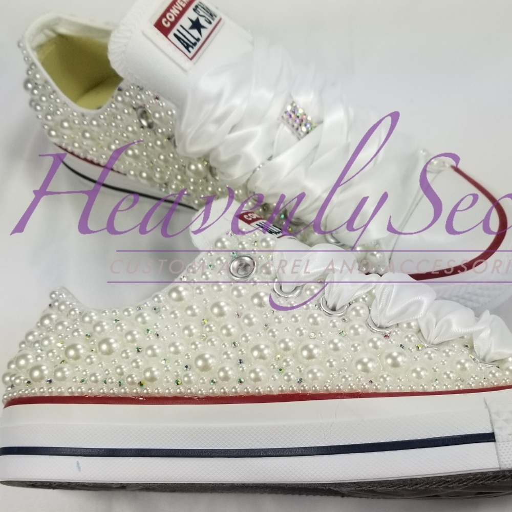 Custom Bridal Blinged White Low Top Converse